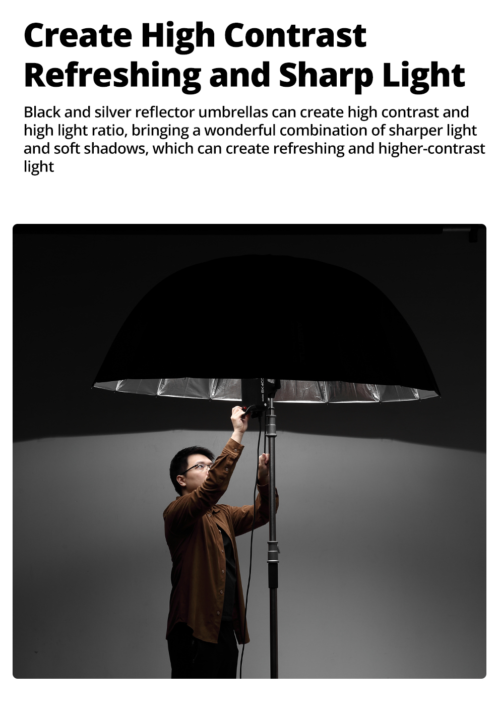 AMBITFUL 105cm 130cm 160cm Deep Parabolic Black Silver White Reflective Umbrella Studio Light Umbrella Diffuser Cover Cloth