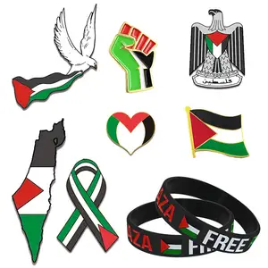 Bestaande Schimmel Gekruiste Vriendschap Twee Dubbele Custom Zacht Hard Email Logo Land Hoed Magnetische Email Revers Palestijn Vlag Pin