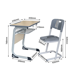 Bàn ghế học sinh có kệ đựng đồ, mặt bàn gỗ, khung kim loại, lý tưởng cho lớp học tiểu học - Product Image 3