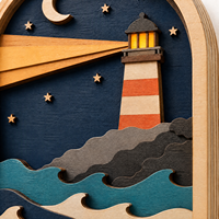 Plaque personnalisée en contreplaqué peuplier découpée au laser, motif phare et océan nocturne, pour la vente en gros, décoration côtière, cadeau, conforme CPSC, prête pour l'enregistrement EFiling, DDP