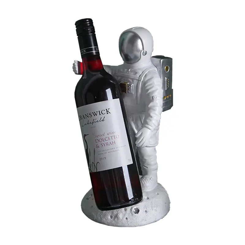 לוח העליון דקורטיבי שרף אסטרונאוט בעל יין אדום, קישוטים שולחניים שולחן עבודה לעמוד בקבוק יין אדום