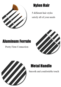 Stylo de dessin de peinture en gel de nylon avec logo personnalisé Stylo de sculpture de fleurs en acier 5pcs Nail Art Pinceaux Stylo de peinture - Product Image 3