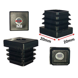 Hz20 <b>Square</b> Tube Plug 20 Mm Black Plastic With M8 <b>Nut</b> For Furniture Foot End Cap - Product Image 3