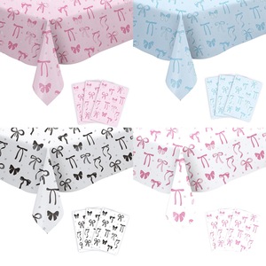 Bow Themed Party <b>Tablecloth</b> Set Plastic Paper <b>Rectangle</b> Birthday Decoration Props High Quality Venue Setup Supplies - Product Image 1