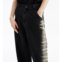Rainbow Spray vente en gros de haute qualité jambe droite jean acide lavage dégradé noir ample micro-recadrée hommes pantalon évasé
