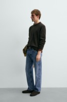 Pull col rond vert olive foncé pour homme, tricot uni, mélange de laine, pull basique