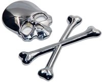 GREPAS GIFTS Autocollant Métallique 3D Personnalisé en Forme de Croix d'Os pour Voiture, Emblème de Squelette pour Camions et Motos (Argent)