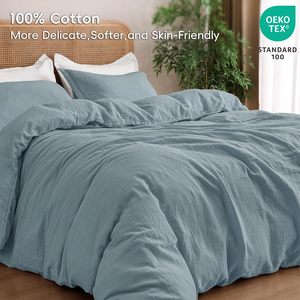 Funda de Edredón de Muselina Azul Polvoriento de 2 Capas 100% Algodón, Juego de Ropa de Cama de Muselina, Funda de Edredón de Muselina Cómoda - Product Image 6