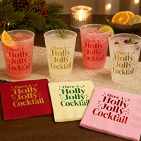 Serviettes et gobelets de cocktail de Noël 20 pièces estampillées à chaud « Holly Jolly » pour la décoration de table de fête de bar de Noël