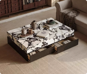 Meja Kopi Mewah Marmer Putih Calacatta Viola Italia dengan Alas Rendah/plinth/pedestal Modern untuk Perabot Ruang Tamu - Product Image 1