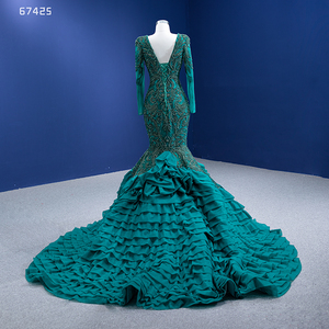 Rsm67425 abito da sera <span class=keywords><strong>verde</strong></span> a <span class=keywords><strong>maniche</strong></span> <span class=keywords><strong>lunghe</strong></span> con perline pesanti fatti a mano - Product Image 4