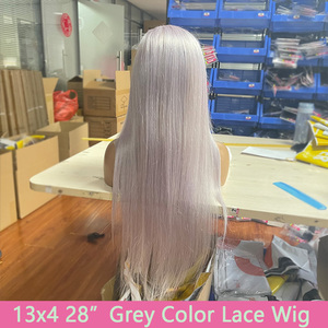 Chiusura in pizzo <span class=keywords><strong>parrucca</strong></span> brasiliana Remy diritta per <span class=keywords><strong>capelli</strong></span> umani colore grigio bionda Hd <span class=keywords><strong>parrucca</strong></span> per <span class=keywords><strong>capelli</strong></span> <span class=keywords><strong>grigi</strong></span> da 30 pollici <span class=keywords><strong>parrucca</strong></span> frontale in pizzo Color argento - Product Image 3