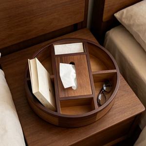 Organizador de maquillaje de madera redondo de 30x30x8cm con seis compartimentos, bandeja de almacenamiento para pañuelos, para tocador, dormitorio, baño - Product Image 3