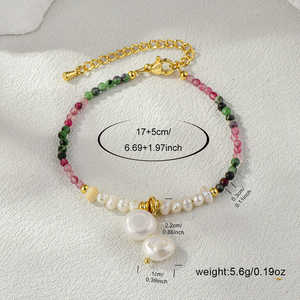 Ensemble de bijoux tendance pour femmes en acier inoxydable chic avec tourmaline et perles - Product Image 6