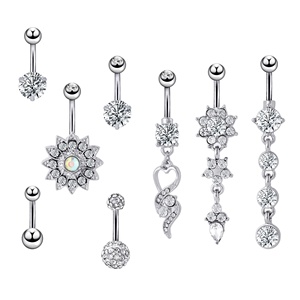 Châu Âu Mỹ thép không gỉ kim cương nút bụng vòng 10mm Chiều dài thanh ưa thích phụ nữ cơ thể piercing đồ trang sức - Product Image 2