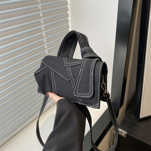 Bolso de hombro de mujer con diseño de retazos a la moda, bolso vaquero para mujer, bolso de mano vaquero de gran capacidad - Product Image 5