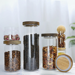 Recipiente Redondo de Vidrio con Etiquetas Personalizadas, Boca Ancha, para Uso Doméstico, Recipiente de Vidrio para Alimentos, Azúcar, Té, Café, con Tapa de Acacia - Product Image 1