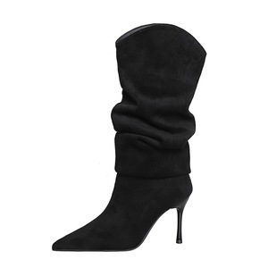 Stivali da Cavaliere Vintage da <span class=keywords><strong>Donna</strong></span> 919-31, Invernali, con Tacco Sottile, <span class=keywords><strong>Alti</strong></span> fino al Ginocchio, Punta Affusolata, Plissettati, Elasticizzati - Product Image 3