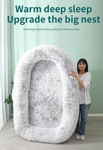 Venta al por mayor de lujo de felpa esponjosa gigante de espuma viscoelástica cama para mascotas sueño profundo tamaño humano extraíble lavable cubierta patrón de impresión cojín