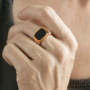 Bague Carrée Géométrique en Acier Inoxydable Or avec <span class=keywords><strong>Pierre</strong></span> de Verre Noire pour Homme - Product Image 5