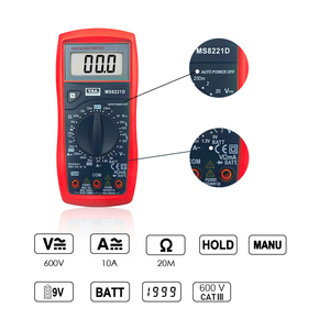 VA أدوات MS8221D مقياس متعدد رقمي يدوي-المدى بجهد تيار متردد/تيار مستمر اختبارات بطاريات - Product Image 3