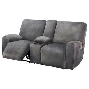 Reclining Loveseat Middle Console 8-Piece Velvet Stretch Non-Slip Solid Modern Polyester Spandex Blend <b>Sofa</b> <b>Slipcover</b> Set - Product Image 1