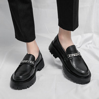 Mocassins décontractés pour hommes en cuir microfibre style britannique à semelle épaisse, respirants, à enfiler, pour les journées décontractées, tendance, pour le commerce transfrontalier