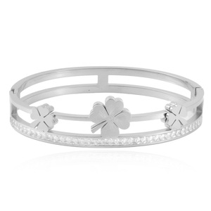 <b>Flower</b> Titanium Steel <b>Bracelet</b> Women's Stainless Steel Bangle Everyday Wear Channel Setting 13020 - Product Image 1