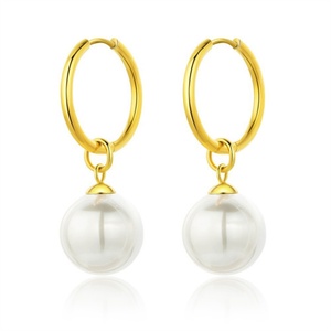 Ins Popular 18k Gold Plated Hoop <b>Earrings</b> <b>Fine</b> Pearl Pendant <b>Earrings</b> - Product Image 1