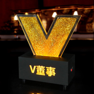 V Director <b>LED</b> Illuminated Sign Black Base 36V Rechargeable With <b>Light</b> Sand Effect For Restaurant VIP Table - Product Image 1