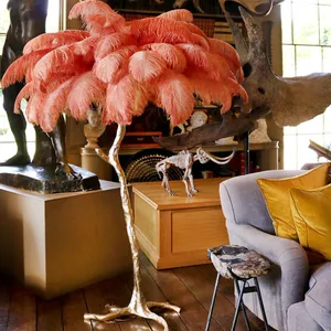 LED Luxury Lobby Resin Ostrich Feathers Floor Lamp Decoration Tree Stand Floor Light