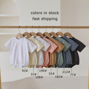 Venta al por mayor, listo para enviar: Peleles de burbuja rosas de manga corta lisos de talla grande para bebés niñas, ropa de verano. - Product Image 3