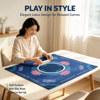 Alas Mahjong Amerika Anti-Selip Warna Biru Dongker dengan Petunjuk Jalur Charleston & Tanda Noda Naga dan Penandaan Aturan Joker
