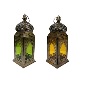 Farol marroquí antiguo con paneles de vidrio estampados, portavelas de Metal árabe, acabado antiguo, impresionante - Product Image 5