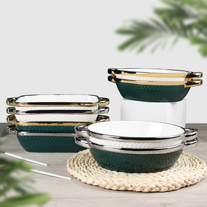 Dark Green Nordic Household Tableware Lasagna Baking Dishes Custom <strong>Ceramic</strong> Baking Dish <strong>Tray</strong> - Product Image 4