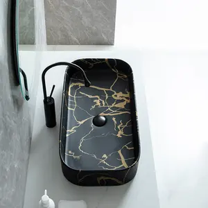 High End Design Rectangular Shape Wc Sanitary Ware Hand Wash Basin Luxury Marble Washbasins Bathroom Sink