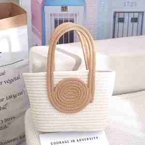 I-0596 Nouveauté Sacs à main tissés à blocs de couleur Femmes Sac de plage en corde de coton - Product Image 4