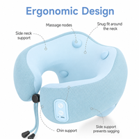 Oreiller chauffant vibrant rechargeable bleu clair pour le cou, massage 3D par pétrissage, nettoyage détachable, massage 4 points, 2 réglages de température