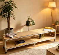 Moderno Soporte de TV LED de Metal con Estante Metálico y Almacenamiento para Apartamento, Dormitorio, Hotel, Sala de Estar, Mesa Lateral para Sofá, Compatible con Televisores de 65 Pulgadas o Más
