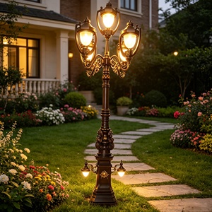 Lampadaire de jardin classique européen, extérieur, étanche, décoratif, en fonte antique, à LED, pour éclairage décoratif de jardin. - Product Image 5