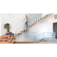 DAIYA floating staircase indoor with standoff glass railing hardwood stairs