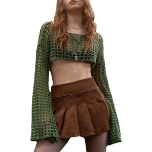 Top de Punto Personalizado de Manga Larga con Malla para Mujer, Top Corto Sexy con Aberturas Estilo Y2K - Product Image 2