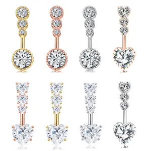 Sexy <strong>Custom</strong> Magnetic <strong>Belly</strong> Button <strong>Rings</strong> Gold Plated Stainless Surgical Steel Featuring Natural Heart Cut Zircon Stones Claw Set - Product Image 1