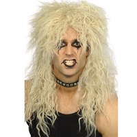 Sans colle 70s 80s Rock Star Cosplay perruque de cheveux synthétiques blonds 16 pouces résistant à la chaleur homme américain perruques en Fiber de haute température