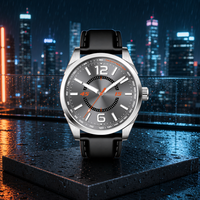 Montre à quartz multifonctionnelle pour homme avec boîtier en acier inoxydable et bracelet en cuir véritable, idéale pour un usage quotidien et décontracté