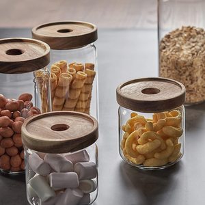 Bocal en borosilicate transparent hermétique pour la cuisine, le café, les épices, la confiserie et le stockage des aliments bocal en <span class=keywords><strong>verre</strong></span> avec couvercle en bois d'acacia - Product Image 4