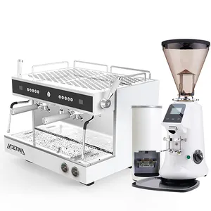 Grande machine à café à cappuccino espresso semi-automatique à 2 groupes en acier inoxydable pour usage commercial