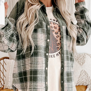 Ropa de <span class=keywords><strong>mujer</strong></span> de comercio exterior europeo y americano <span class=keywords><strong>Amazon</strong></span> New Women's Top de manga larga Plaid Color-blocked Shirt-style Jacket - Product Image 4