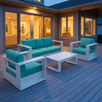 Ensemble de canapés d'extérieur modernes en aluminium blanc avec coussins turquoise, mobilier de jardin pour terrasse, résistant aux intempéries, groupe de sièges de style nordique pour resort