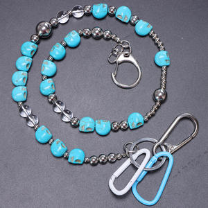 Cadena de cintura con cuentas de calavera azul turquesa para uso casual, material de aleación de zinc, diseño de una sola capa - Product Image 4